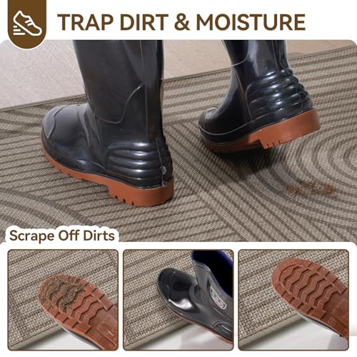 Indoor Entrance Door Mat 17x30 Brown - Dust & Water Resistant Non-Slip Entry Rug