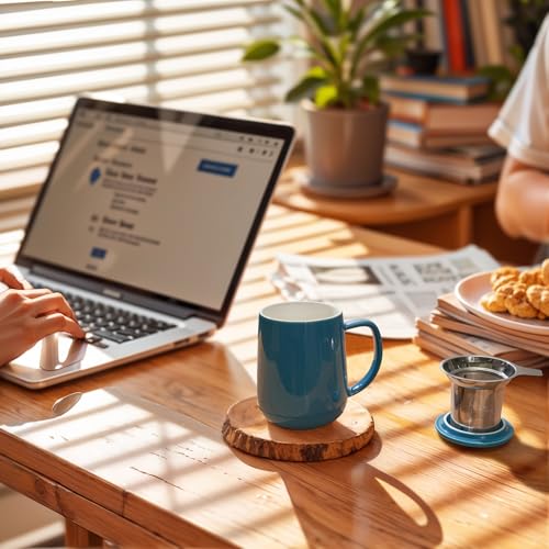 Sweese Steel Blue Porcelain 20oz Tea Mug with Infuser & Lid - Microwave Safe