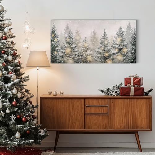 SVFGHGGN Neutral Winter Large Christmas Pine Tree Wall Art - 40x20 Inches Canvas Decor
