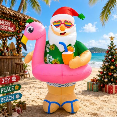 Kofero Santa Inflatable Yard Decoration - 6FT Hawaii Christmas Blow-up with LED Lights, Outdoor Holiday Decor