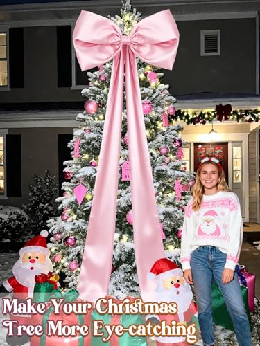 MEWTOGO Extra-Large Christmas Tree Topper Bow 10.2ft Pink - 9-12ft Tree