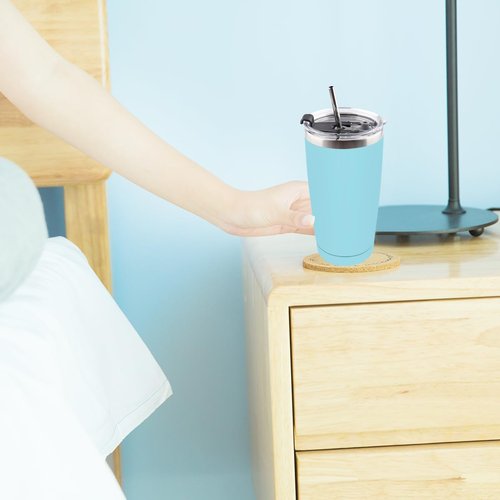 Amtidy 8 Pack 20oz Stainless Steel Tumbler with Lid, Powder Coated Vacuum Insulated Tumbler Cup, With straw and cleaning brushDouble Wall Coffee Tumbler, Powder Coated Travel Mug