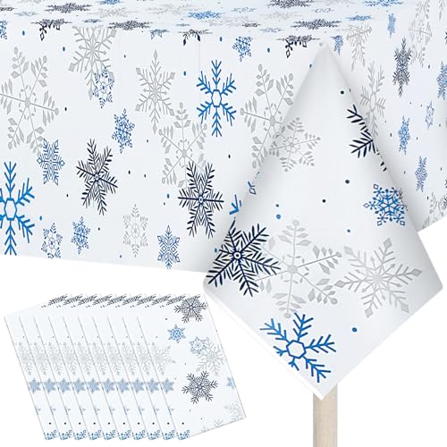 Kinlop 12 Pcs Snowflake Christmas Tablecloth Bulk 54 x 108 in Winter Decor