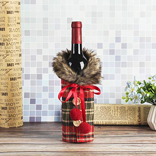 Festanlee Tanlee 4 Pieces Christmas Wine Bottle Covers with Faux Fur Collar & Button Coat - 9.5"