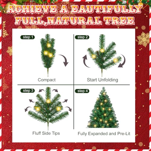 NEWBULIG 9 Ft Pre-Lit Artificial Christmas Tree with Green Branches & 8 Light Modes