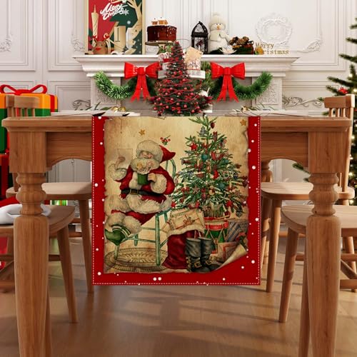 Jiudungs Vintage Christmas Table Runner 13x72 In for Holiday Dining