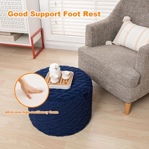 Round Ottoman Pouf, 20x14 Inch Foam Filled Foot Rest for Living Room