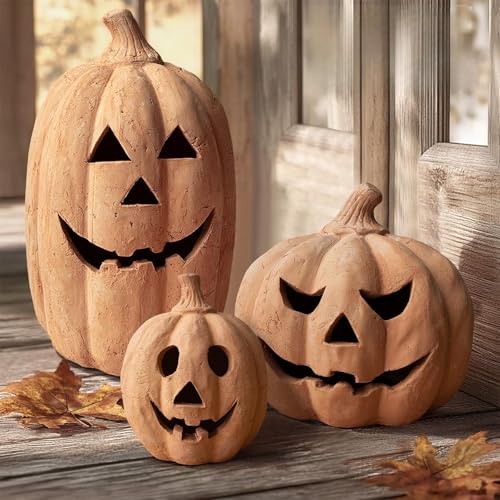 Handmade Terracotta Pumpkin Jack O' Lantern - 7.5" for Fall Decor