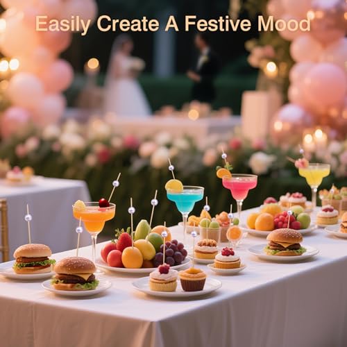 200PCS White Pearl Cocktail Picks - 4.7-Inch Bamboo Appetizer Skewers