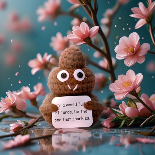 Emotional Support Knitted Poop Figurine with Positive Encouragement Card