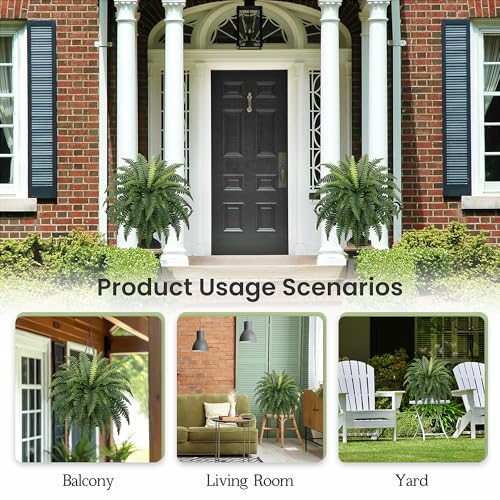 Artificial Boston Ferns 2-Pack - 35" UV-Resistant Faux Outdoor Plants
