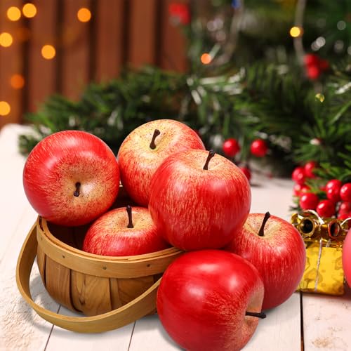 6 Pcs Artificial Red Apples - Realistic Faux Fruit for Home Decor