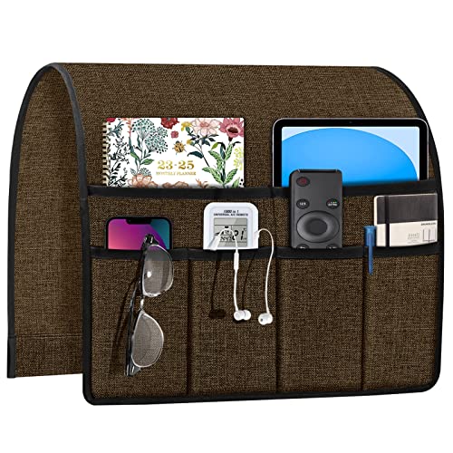 Armrest Organizer for Sofa and Recliner with 6 Pockets, Linen Fabric