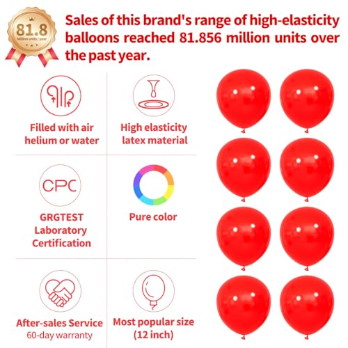 Red Latex Balloons 12 Inch 110pcs Party Decorations with Ribbons