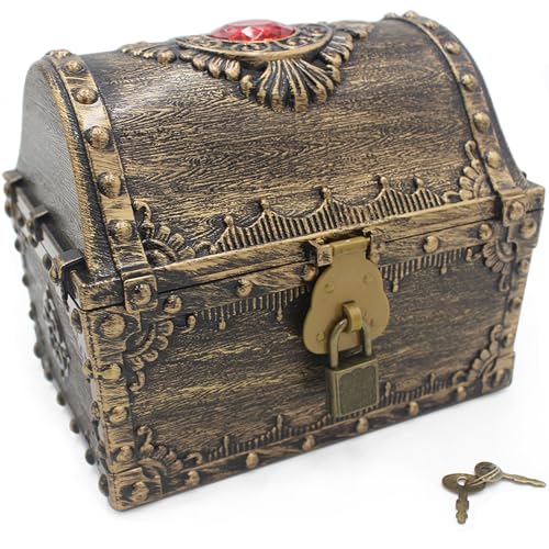 Plastic Treasure Chest for Kids with Lock and Key - Pirate Toy Storage Box