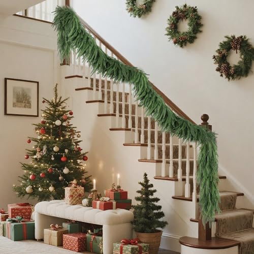 DR.DUDU 9ft Real-Touch Norfolk Pine Garland for Indoor/Outdoor Christmas Decor