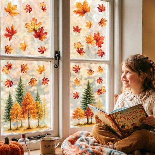 Autumn Leaf Window Clings - 9 Sheets Fall Decor for Home & Office