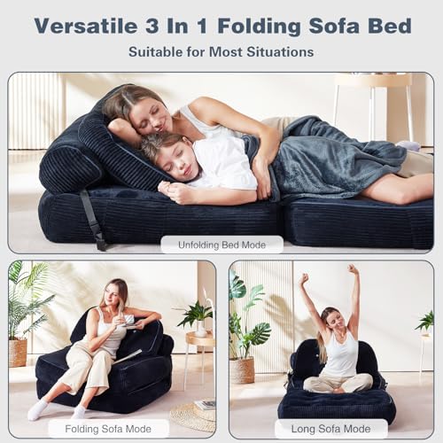 Convertible Fold-Out Sofa Bed with Flannel Surface and Pillow