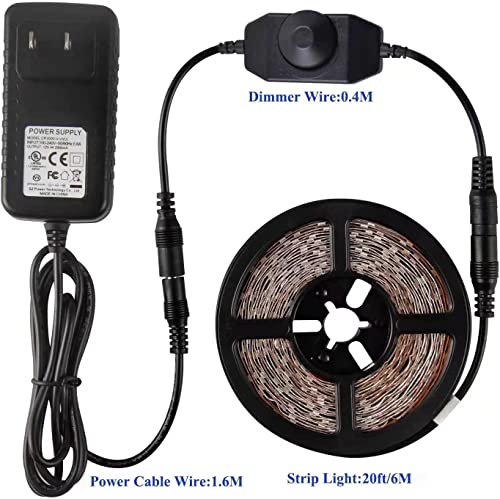 20ft Red LED Strip Light Kit, Dimmable Flexible 12V Indoor Lighting