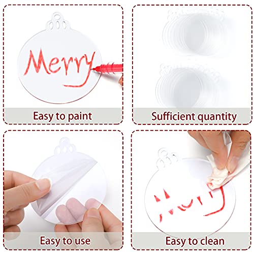 Jetec 25 Pcs Clear Acrylic Christmas Ornaments 4 Inch, Flat Disc Blanks with Red Ribbon for DIY Crafts