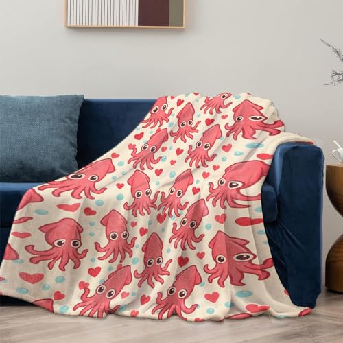 Mounidso 60''x80'' Cute Squid Blanket for Women & Kids, Soft Flannel Ocean Sea Animal Throw