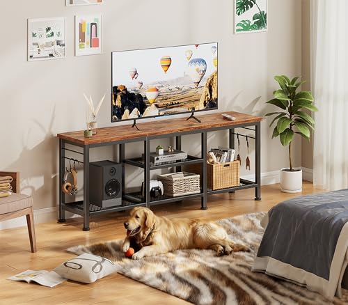 Rustic Brown TV Stand for TVs up to 55 Inch, Media Console Table with Shelves