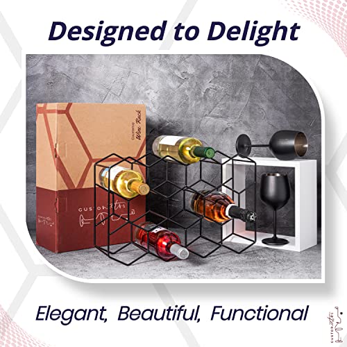 14-Bottle Freestanding Countertop Wine Rack - Modern Black Metal Stand