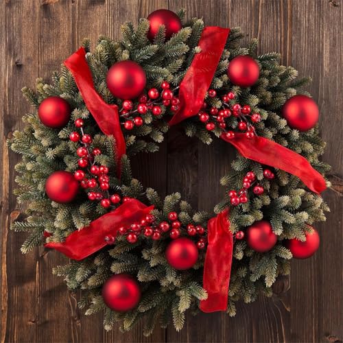 60 Pack Artificial Red Berry Stems 8.9in Christmas Picks Holly Branches for Christmas Tree Decor, DIY, Wedding
