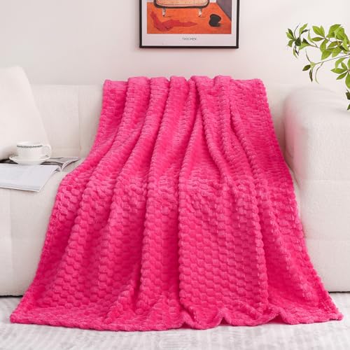 Hot Pink Throw Blanket 50x60 - Soft 3D Jacquard Flannel Fleece Plush