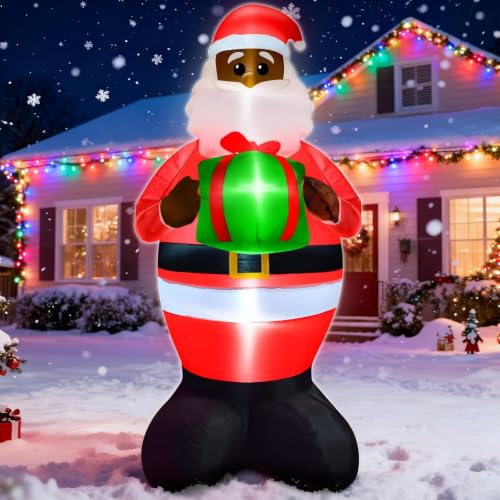 TURNMEON 6Ft Black Santa Claus Inflatable Christmas Decorations Outdoor