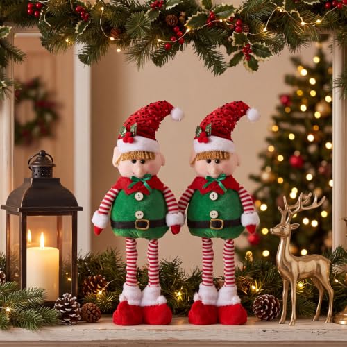 Capoda 2 Pack Christmas Standing Elf Figures - Adjustable Plush Holiday Decor