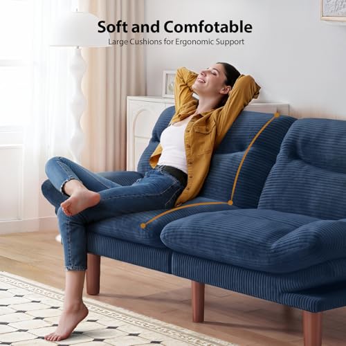 Modern 66-Inch Convertible Corduroy Futon Sofa Bed for Small Spaces