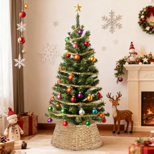 24-Inch Handwoven Water Hyacinth Christmas Tree Collar for 4-7ft Trees