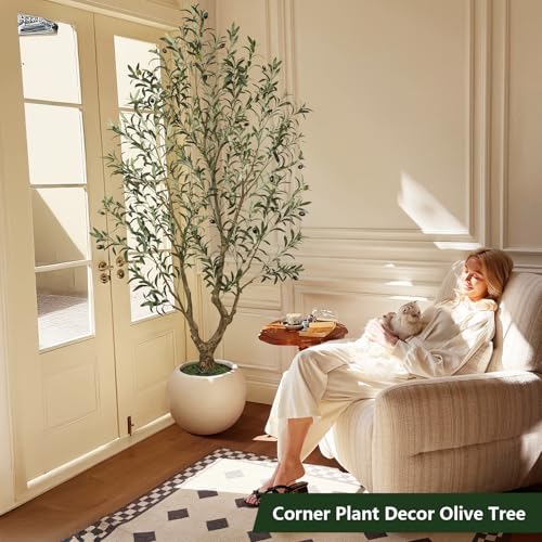 7ft Artificial Olive Tree with 1228 Silk Leaves for Realistic Decor