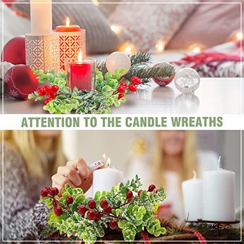 12-Piece Christmas Candle Rings with Glass Holders - Red Berry Wreaths