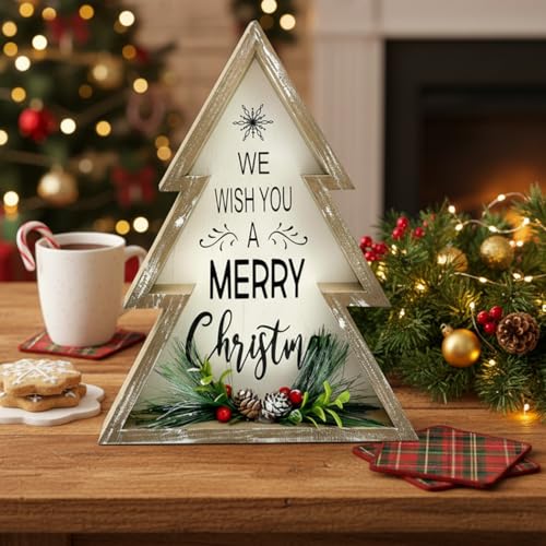 Farmhouse Christmas Tree Sign with Pinecones - Rustic Holiday Decor