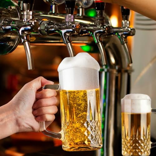 20oz Crystal Beer Mugs with Handle - Set of 2 Freezer-Safe Glass Steins