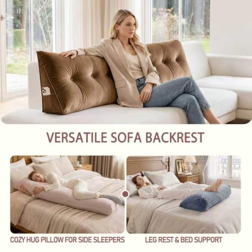 Wedge Headboard Pillow for Back Support with Removable Velvet Cover