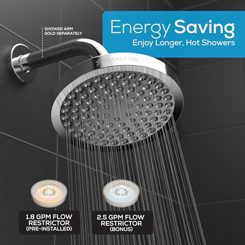SparkPod 6-Inch High Pressure Rain Shower Head, Polished Chrome