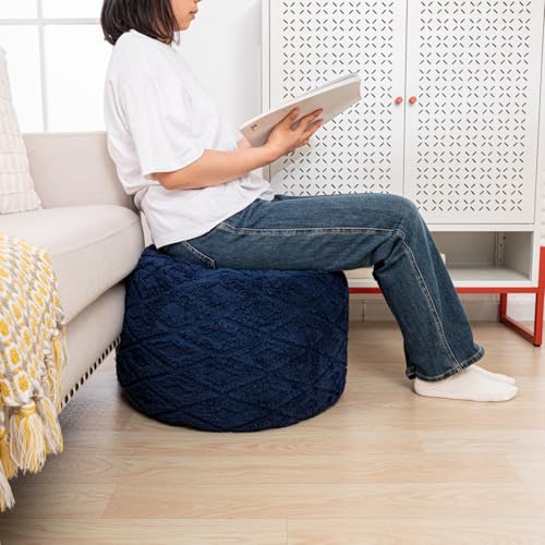 Round Ottoman Pouf, 20x14 Inch Foam Filled Foot Rest for Living Room