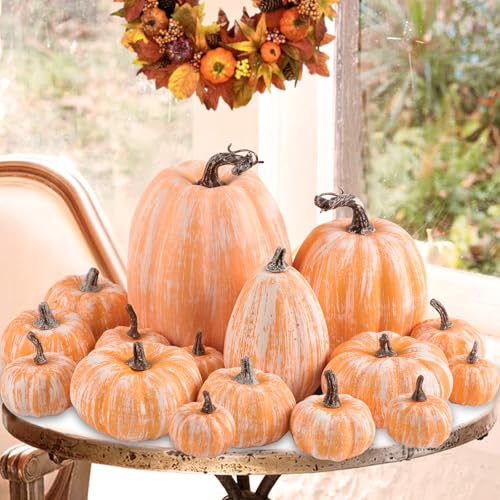 16-Piece Artificial Terracotta Pumpkin Set for Fall Harvest Decor
