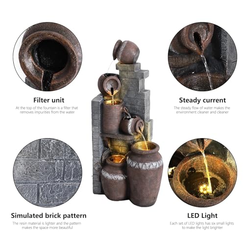 6-Tier Cascading Water Fountain with LED Lights for Garden and Patio