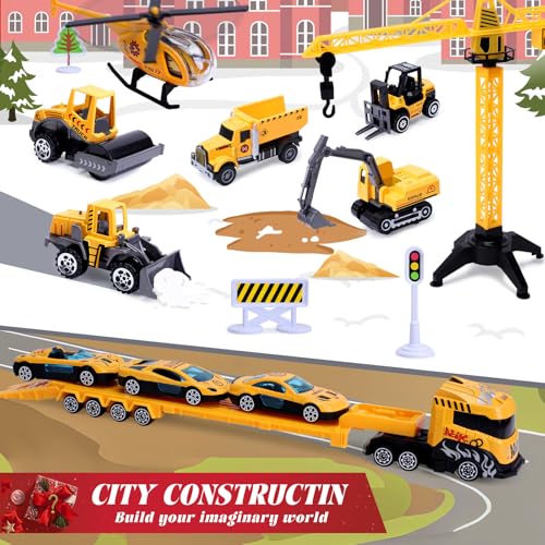 Sumsoltic 24-Day Kids Advent Calendar with Construction Vehicles, Toys for Boys & Girls Christmas Countdown