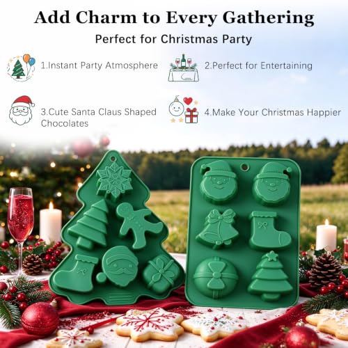 BRIOCET 2 Pack Christmas Silicone Molds Large Xmas Baking & Soap Molds - Green, 12 Cavities