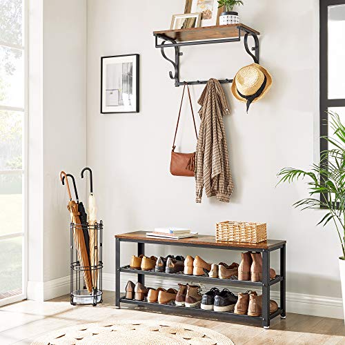 3-Tier Shoe Rack Storage Bench with Metal Mesh Shelves for Entryway