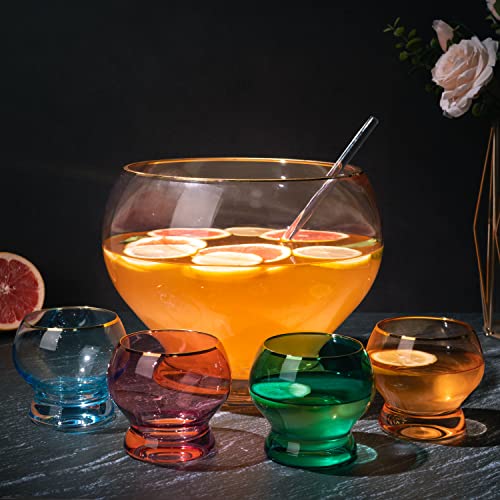 Colorful 1.7 Gallon Glass Punch Bowl Set with 4 Glasses and Ladle