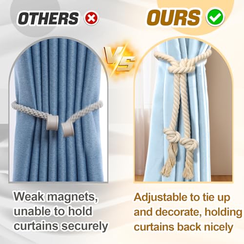 4 Pcs Hand-Woven Cotton Curtain Tiebacks, Boho Farmhouse Drapery Rope 39"