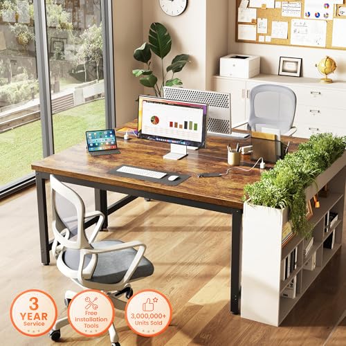55x24 Inch Computer Desk with Power Outlets, USB-C Charging & Sturdy Frame