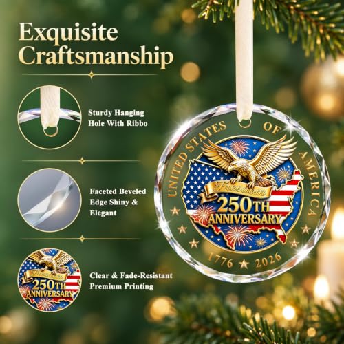 GISUREY USA 250th Anniversary Christmas Ornament 02-250th Bald Eagle Patriotic Keepsake 1776-2026