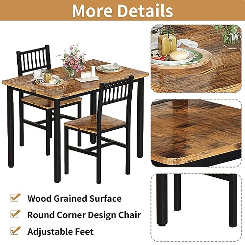 3-Piece Small Dining Table Set for 2, Compact Wooden Kitchen Table & Chairs